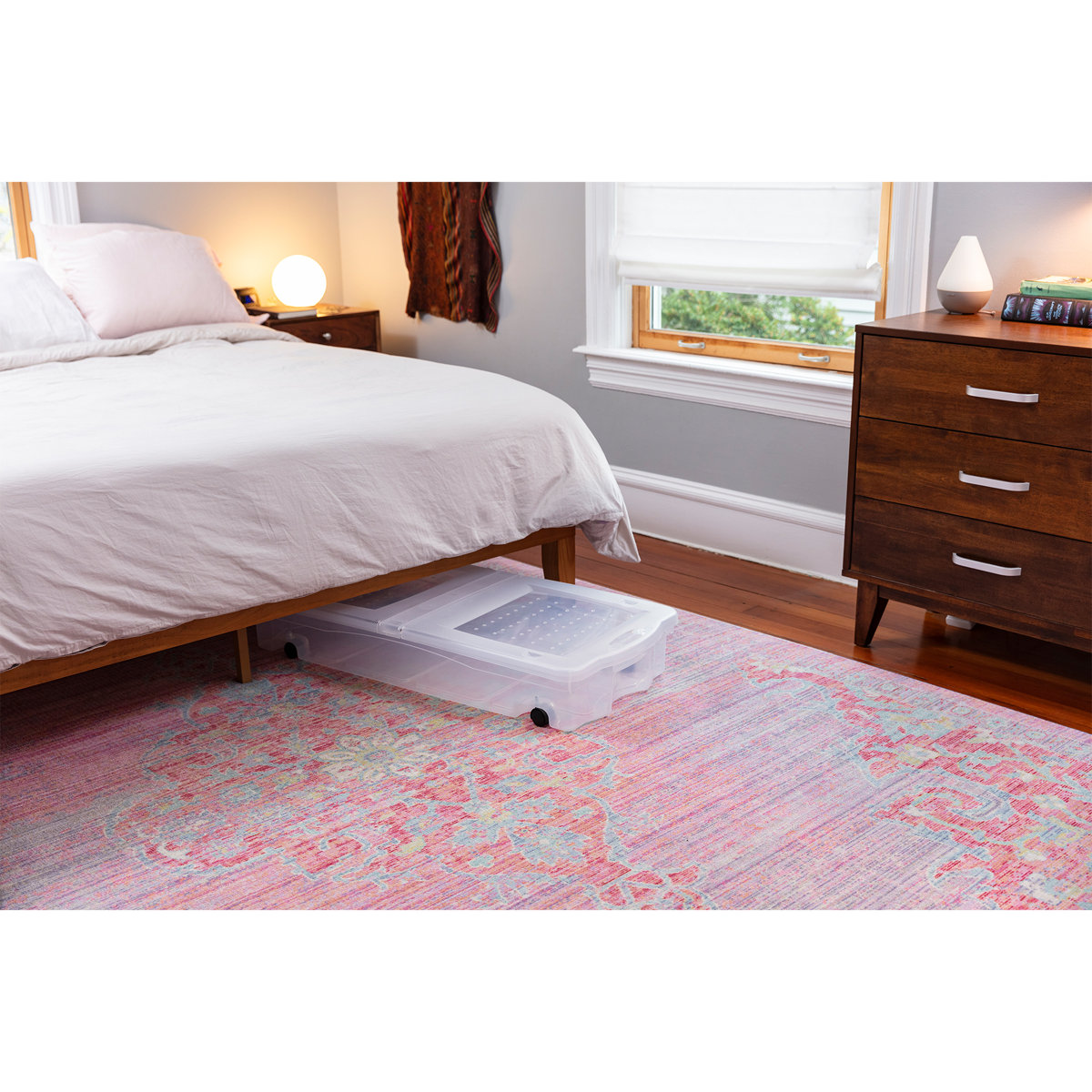 Under Bed Wheeled Storage Box, 2-Pack, Plastic Containers With Dual-Hinged Lids And Sturdy Wheels, Visible Organization For Tight Spaces